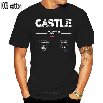 Pilies Tv Serialas T-Shirt Nathan Fillion - Stana Katic Parašų Marškinėliai Black Vyrų Spalvinga Marškinėliai - 