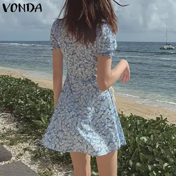 VONDA Mini Suknelė 2021 Moterų Atsitiktinis Sluoksniuotos Rankovėmis Kvadratinių Kaklo Šaliai, Skraistės Ponios Šalies Bohemijos Vestidos Vasaros Paplūdimio Sundress S- - 