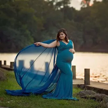 Nėštumo Suknelė Fotosesiją Moterų Nėštumo Fotografija Rekvizitai Rankovių Motinystės Vientisos Spalvos Suknelė Flowy Šifono Maxi Suknelė - 