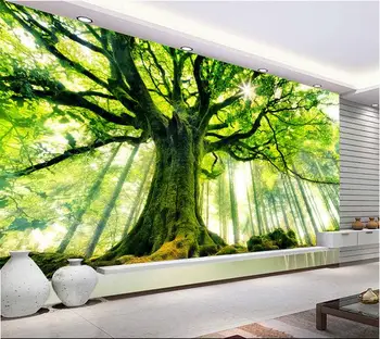 3d tapetai pasirinktinius nuotraukų freskos žalią medį miško fone sienos kambarį namų dekoro 3d sienos freskos tapetai, sienų ir 3 d - 