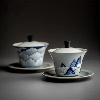 Naujas 160ml Retro Vintage Kalnai Sancai Gaiwan Tradicinės Kinų Keramikos Arbatos Dubenėlį Kung Fu Arbatos Tureen Porceliano Arbatos gamintojas - 