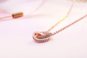 TN-218 Japonija ir Pietų Korėja laukinių deimantų širdies formos dvigubas žiedas, karoliai clavicle grandinės mielas moterų trumpas pinigus papuošalai - 