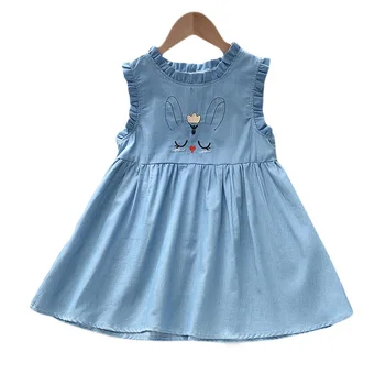 Merginos Mielas Suknelės 2021 Naujas Vasaros Vaikų Animacinių Filmų Bunny Dress Džinsinio Laisvalaikio Apranga Vaikams, Siuvinėjimas, Drabužių Mergina Suknelė Tiktų - 