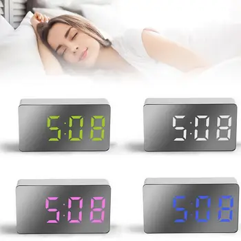 LED Veidrodis, Žadintuvas, Skaitmeninis Laikrodis-Žadintuvas Daugiafunkcinių Mini Elektroninis Laikrodis-Žadintuvas, Miegamojo Kambarį Despertador - 