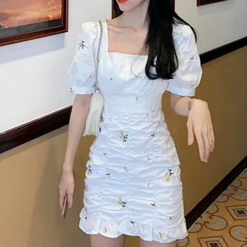 Elegantiškas Sluoksniuotos Rankovėmis Gėlių Suknelė Aikštėje Antkaklio Dizaino Moterų Korėjos Trimitas Suknelė 2021 M. Vasarą Mini Šifono Plonas Drabužių, Seksualus, Mielas - 