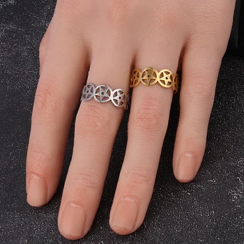 Punk Nerūdijančio Plieno Žiedai Moterims Atidaryti Piršto Žiedai Pareiškimą, Geometrinis Star Žiedas Moterų Grandinės Žiedas, Žiedai, Papuošalai - 