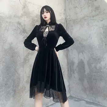 Juodos Spalvos Gotikos Suknelė Moterims Rudens, Žiemos, Derliaus Retro Nėrinių Mini Suknelė Moterų Hepburn Gatvės Vakarėlis Suknelė Moterims 2020 Naujas - 