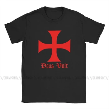 Vyriški Marškinėliai Deus Vult Tamplierius Kryžiaus Naujovė Tees Trumpas Rankovės Kryžiuočių Karalių Viduramžių Karo Žaidimai T Marškiniai Plius Dydis Drabužiai - 