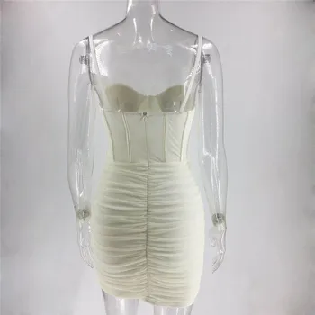 Ruched Akių Bodycon Suknelės moterims seksualus spageti dirželis klubo šalis, komplektai, vestidos bustier vasarą mini suknelė 2020 m. - 