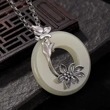 Originalaus Dizaino Tuščiaviduriai Kūrybos Gamtos Hetian Balta Magnolia Gėlių Karoliai Pakabukas Kinijos Retro Žavesio Moterų Sidabro Papuošalai - 