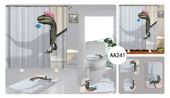 3D Dinozaurai Dizaineris Delfinų Vandeniui Audinio Vonios Užuolaidų, Dušo Užuolaidos Nustatyti Anti-slydimo Kilimėliai Tualeto Dangčio Dangtelis Vonios Kilimėlis - 