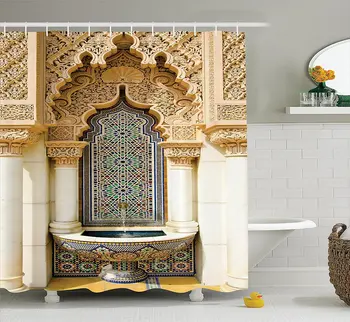 Maroko Dekoro Dušo Užuolaidos Senovinių Pastatų Projektavimas Poliesterio Audinio Vonios Kambarys Dušo Užuolaidos Su Kabliukais Miltligė Atsparumas Vandeniui - 