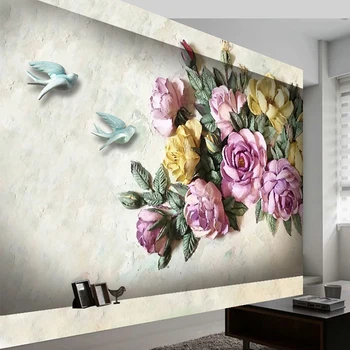 Individualizuotos Fono paveikslėlį Europos Retro Stiliaus Gėlių, Paukščių Freskomis Kambarį TELEVIZIJA Miegamojo Namų Dekoro Sienos Dokumentai Sienų Freskomis 3D - 