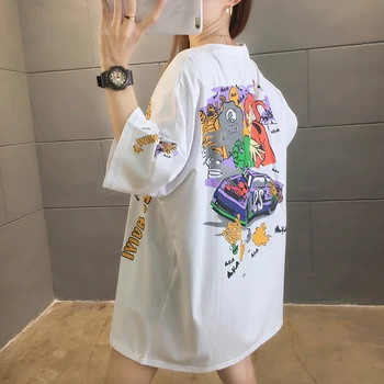 Harajuku Moteris Tshirts Naujas Vasaros Pusė Rankovės Medvilnės Marškinėliai Atsitiktinis Palaidų Korėjos Kawaii Animacinių Filmų Spausdinti Viršūnes Femme, T-Marškinėliai, Suknelės - 