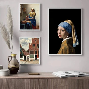 Mergaitė su Perlų Auskarai, Johannes Vermeer Galerijos Sienos Meno Tapybos Drobės Plakatas Milkmaid Tapyba Kambarį Interjero Dekoro - 