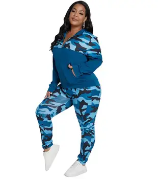 Naujas mados 2 gabalas rinkinių, moteriški drabužiai Kamufliažas spausdinti mezgimo laisvalaikio kostiumai plius dydis sporto kostiumai chandal mujer - 