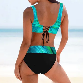 Moterų Push Up Bikinis 2021 Naujas Dryžuotas Spalvinga Spausdinti Dviejų Dalių Maudymosi Kostiumėlį Moteris Seksuali Aukštas Juosmuo Paminkštintas Paplūdimio Drabužiai Maudymosi Kostiumas - 
