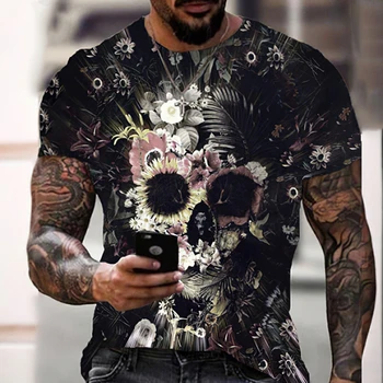 Kaukolės modelis vyriški t-shirt siaubo O-kaklo t-shirt vasaros mados viršų berniukas drabužių dydį, streetwear vyrų hip-hop 3D marškinėliai - 