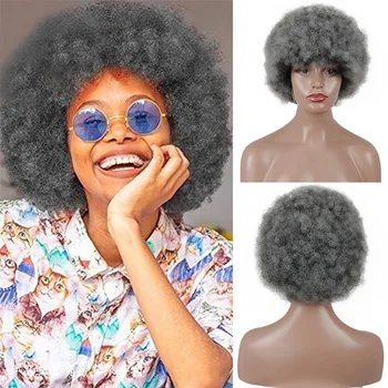 DAN BO Afrikos garbanotas plaukų ponios juoda sprogstamųjų galvos purus gamtos perukas aukštai temperatūrai atsparus ponios kasdien perukas - 