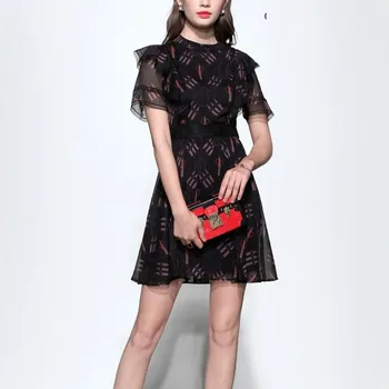 Vintage Black Atspausdintas Šifono Ilgos Suknelės Moterims Vasaros 2021 Aukštos Kokybės kilimo ir tūpimo Tako Elegantiškas Plisuotos Maxi Suknelė Vestidos - 