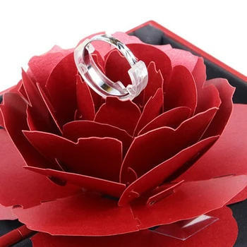 Gražus 3D Pop-Up Rožės Žiedas Lauke Vestuvės Vestuvinis Papuošalų Laikymo Stačiakampio Pasiūlymą Sukasi Išaugo Gėlė, Žiedas Lange ds99 - 