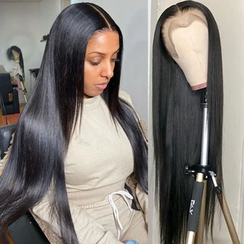 Ilgai 40 Colių Tiesiai Nėriniai Priekiniai Perukai Žmogaus Plaukų Perukai Už juodaodžių Moterų Braziliškų Plaukų 13x4 Skaidrus Nėriniai Priekinio Uždarymo Perukai - 