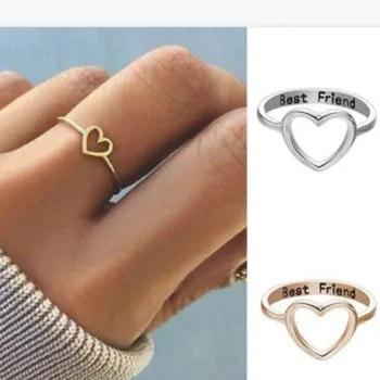 Vario ir Aukso Žiedas širdelės formos už Gerą Draugą, Žiedas, Moterų Tuščiaviduriai Paprasta Pora Vestuvių Širdies formos Žiedai - 