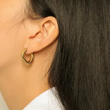 20mm Unikalus bold twist hoopas auskarai Aukso spalvos 316L nerūdijančio plieno auskarai moterims - 