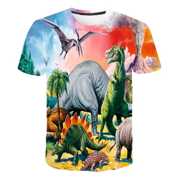 Boys & Girls Cartoon marškinėliai Vaikams Dinozaurų Spausdinti 3D Marškinėliai Berniukams, Vaikų Vasaros trumpomis Rankovėmis T-shirt Stalviršiai, vaikų Drabužiai - 