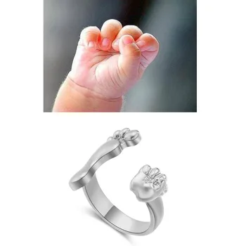 Pėdų žiedas mama kojų padų kumščiu žiedas laišką tėvo meilė koja žiedas mielas kūdikis koja reguliuojamas žiedo kūrybos šeimos dovana, papuošalai - 