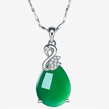 Swan smaragdas brangakmenių, deimantų green jade pakabukas kaklo moterims baltojo aukso, sidabro spalvų papuošalai choker grandinės bijoux dovana - 