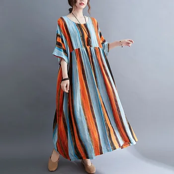 Trumpas rankovės medvilnės derliaus juostele suknelės moterims atsitiktinis palaidų ilgai moteris, vasaros suknelė elegantiškas drabužius 2021 - 