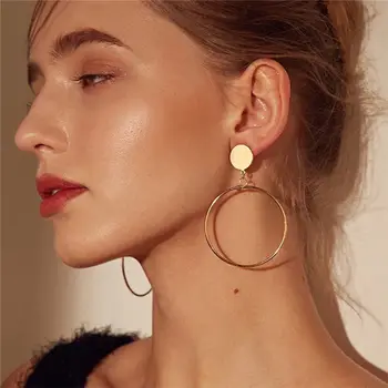 2021 Paprasta mados, padengtą aukso spalvos geometrinis dideli apvalūs auskarai moterų mados dideli, tuščiaviduriai lašas auskarai papuošalai - 