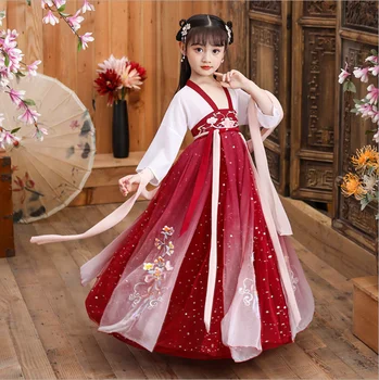 Tradicinės Kinų Dress Kostiumai Hanfu Mergaitėms Senovės Retro Tango Naujųjų Metų Tiktų Šokių Cheongsam Kimono Bamblys Medžiaga - 