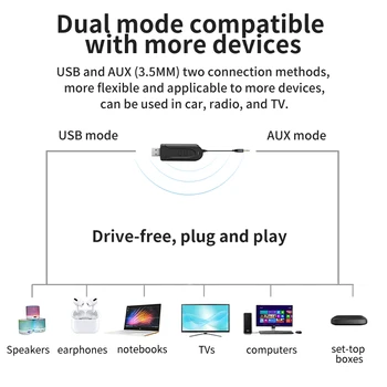 AYINO USB Bluetooth Dongle Adapterį, BT 5.0 Belaidžio Garso Kompiuterio Adapteris AUX 3.5 MM RAC Kabelis aptx HD Garsiakalbis TV Siųstuvas - 
