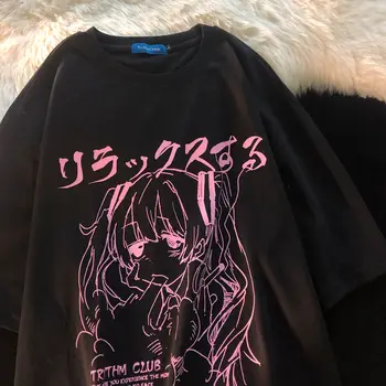 Moterų Punk T-Laisvi marškinėliai trumpomis Rankovėmis korėjos Stiliaus Japonų Harajuku Marškinėliai Studentų Anime Spausdinimo 2021 - 