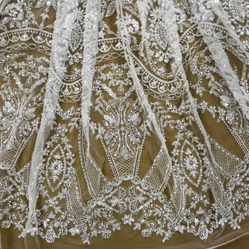 Naujausias Prabanga Balta Nuotakos Blizgančiais Nėrinių Net Siuvinėjimo Audiniai Su Stiklo Karoliukai Vestuvių Suknelė HY1441 - 