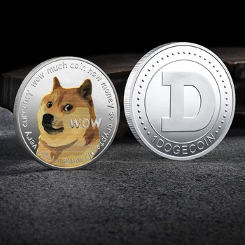 Aukso/Sidabro Padengtą Bitcoin Dogecoin Valiutos Monetų Progines Monetas Wow Šuo Modelis Suvenyrų Kolekcija Dovanos, Meno Kolekcines - 