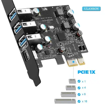 PCI-E USB3.0 Adpter 4-Port Tipo (3) (1) CWith FL1100 ir ASM1543 Žetonų be Papildomo Maitinimo Kabeliai Stalinį Kompiuterį - 