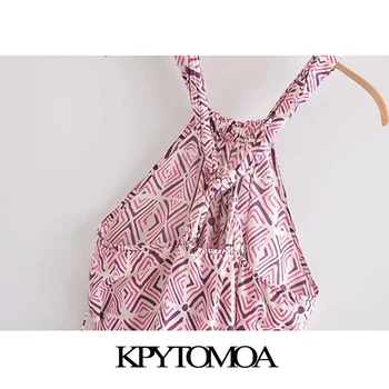 KPYTOMOA Moterų 2021 Mados Su Diržo Geometrinis Spausdinti Mini Apynasrio Suknelė Vintage Backless Platus Dirželiai Moterų Suknelės, Vestidos - 