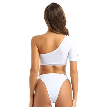 Aukštos Juosmens maudymosi Kostiumėliai Moterims, maudymosi kostiumėlį 2020 Bikini Komplektas su Paminkštinimu Maudymosi Kostiumą Vieną Petį Pasėlių Viršų su Apačia Apatiniai - 