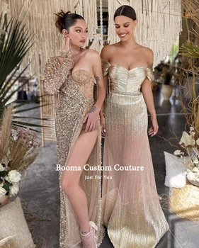 Booma Aukso Vienos Pečių China Vakaro Suknelės 2021 Ilgomis Rankovėmis Aukštos Ritininės Nesimetriškas Vakare Chalatai Oficialią Suknelės, Šaliai - 