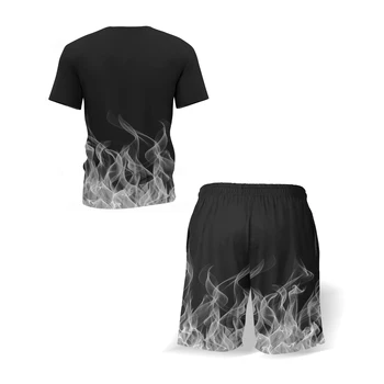 Vyriški sportiniai tiktų marškinėliai + šortai treniruotės drabužius 2-piece set liepsnos raidžių 3D kūrybos spausdinimas trumparankoviai sportinę aprangą - 