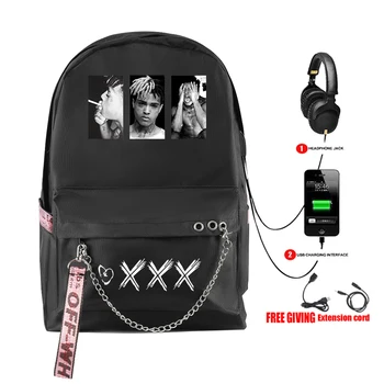 XXXTentacion Spausdinimo Mokyklos Maišą Drobės su USB Įkrovimo lizdas Juokinga Kuprinė Hip-Hop Paauglių-bag Kietas Drobės Kuprinės Studentas - 