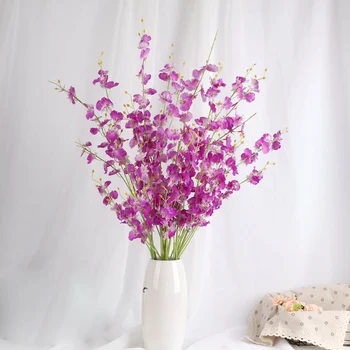 Vienu filialu Dirbtinių Gėlių Šokių Orchidėja Netikrą Gėlių Geltonos spalvos Plastiko Phalaenopsis Vestuvių Puokštė 