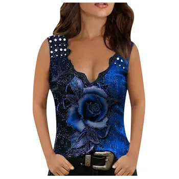 Gėlių Priežastinis Bako Viršuje Moterų Mados 3D Rose Spausdinti Spalvotų Rankovių Viršūnes Vasaros Seksualus Tank Top Vest Camisetas Mujer Tirantes - 