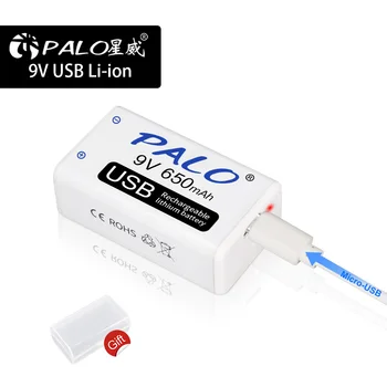 PALO 9v usb įkraunama ličio baterija 6f22 9V ličio jonų baterijas multimetras Dūmų signalizacijos metalo detektorius ir kt baterijas - 