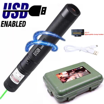 Didelio galingumo žalias lazeris prietaiso USB įmontuota baterija 303 lazerinė rodyklė žalia deginimas lazeriu reguliuojamas dėmesio medžioklės lazerinis taikiklis - 