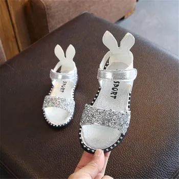 Vasaros nauja vaikų triušio ausies sandalai Mergaitėms Mados China kalnų krištolas Romos batų krepšys kulno atidaryti tne vaikiška avalynė - 