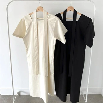 Colorfaith Naujas 2021 Moterų Vasaros Suknelės Aukšto Juosmens Aikštėje Apykaklės Minimalistinio Nėrinių Elegantiška Vintage Grynas Ilgos Suknelės DR2077 - 